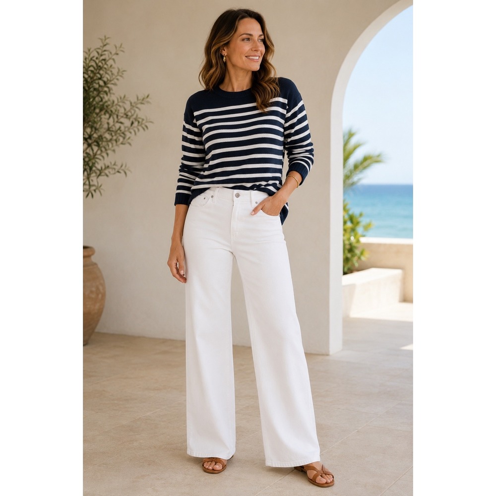 Chico's High Rise Wide Leg Jean White Size 2.5R US 14R Minimalist‎ Quiet Luxury